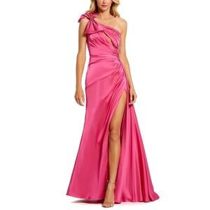 Mac Duggal 11788 Satin One Shoulder Beaded A-Line Evening Gown Pink Size 4 Dress